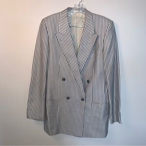 Hugo Boss 100% Silk White and Blue Pin Stripe Double-Breasted Blazer